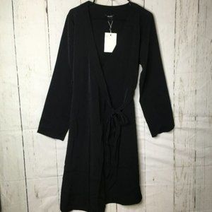 Monki Womens Black Midi Wrap Dress Large NWT